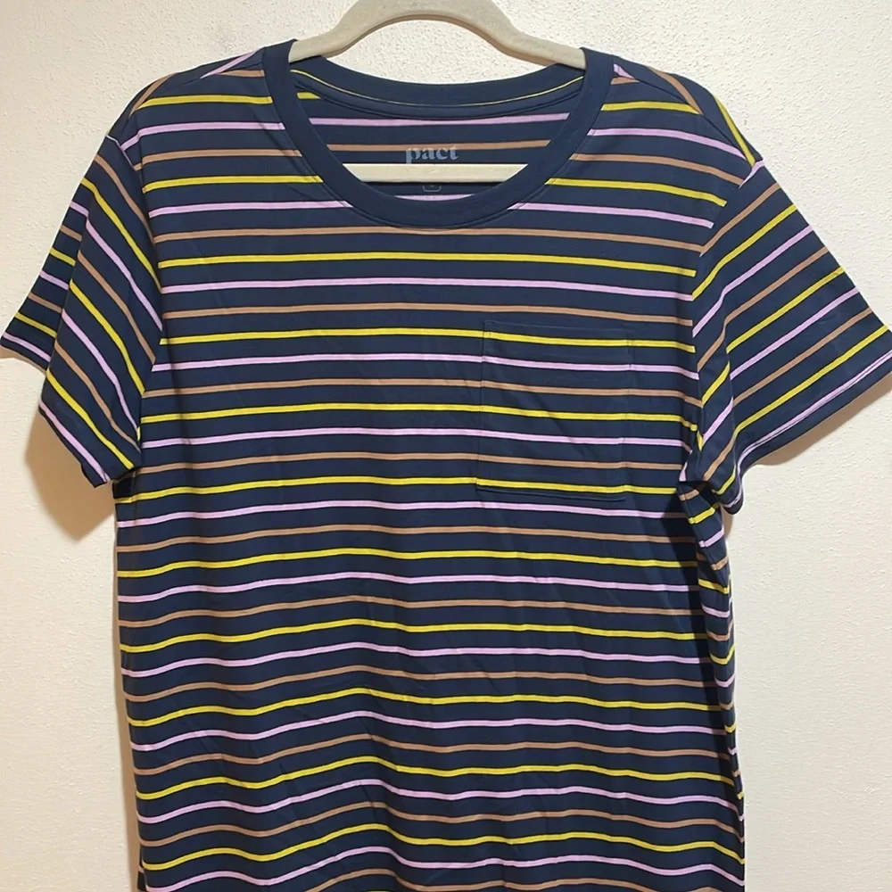 SOLD Pact Softspun Tee T-Shirt Dress Short Sleeve Casual Multicolor Stripe Large - Picture 4 of 14